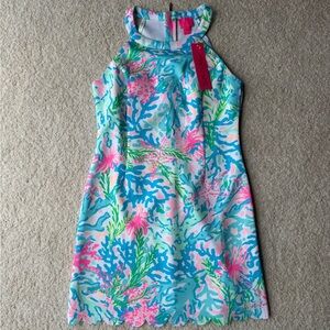 Lilly Pulitzer Aqua Halter Dress with Pink & Aqua Print